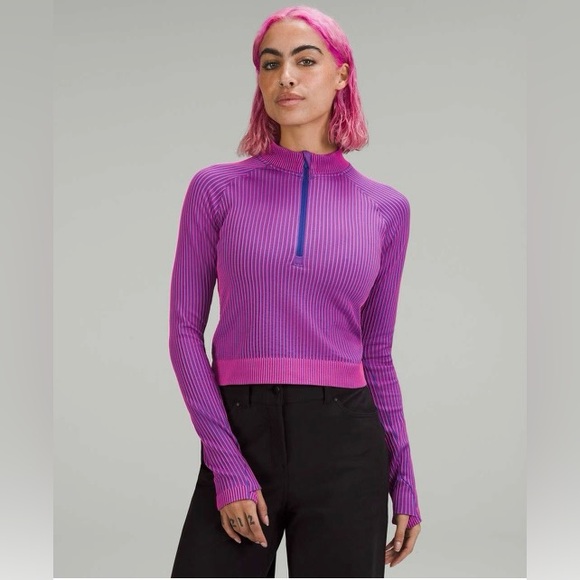 lululemon athletica Tops - Lululemon Rest Less Cropped Half Xip Psychic/Sonic pink colour way